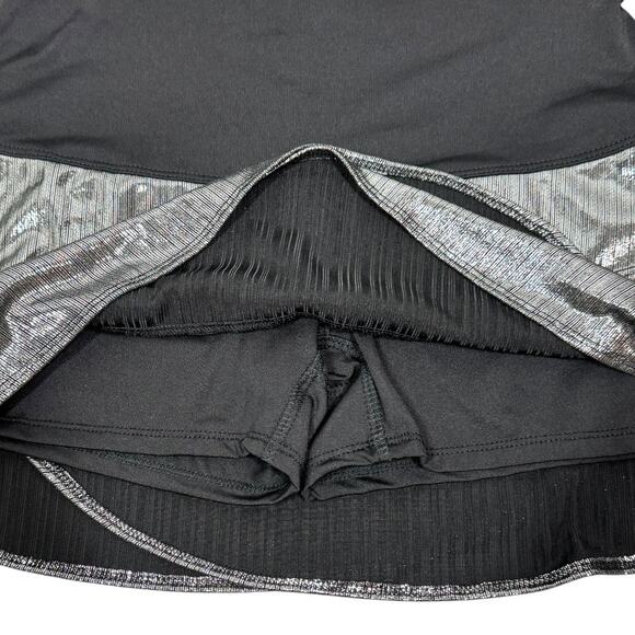 Lucky In Love Metallic Scallop Tennis Skirt XS Black Silver Ruffle Mini Skort - Picture 6 of 7